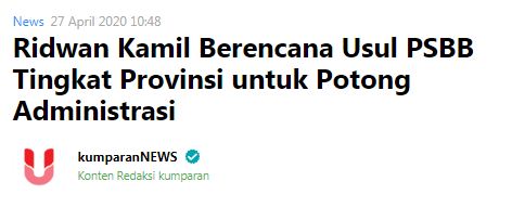 Read more about the article Ridwan Kamil Berencana Usul PSBB Tingkat Provinsi untuk Potong Administrasi